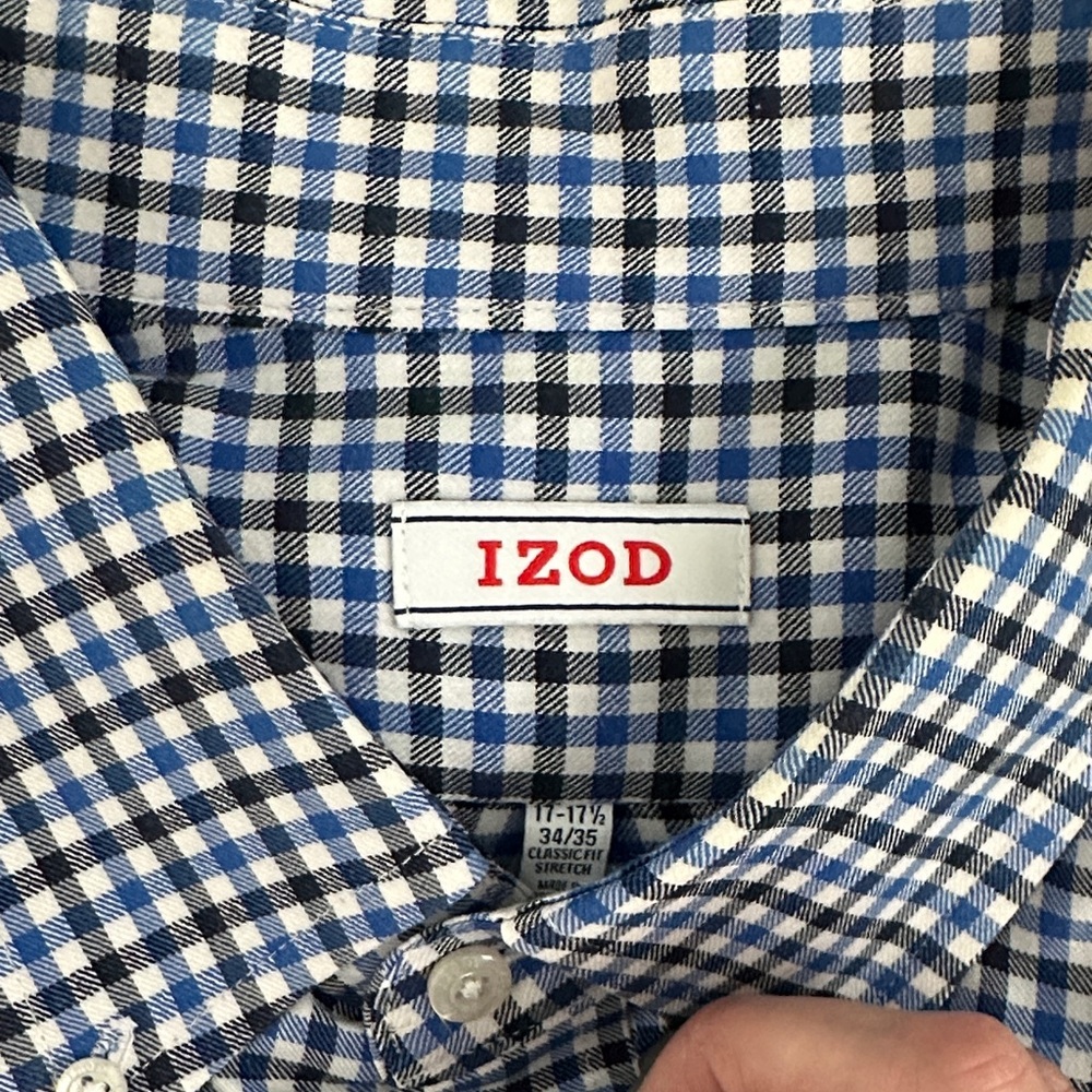 Izod Men's Plaid Button-Down Shirts - Green, Blue, Gray - Picture 3 of 4